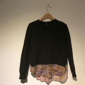 J Crew Sweater with Sheer Floral Trim